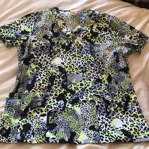 Multicolor Leopard Print Scrub Top
